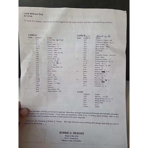 Bobbie G. Designs Cross Stitch Love Without End #L110198 Open Package, READ USED - Picture 5 of 10